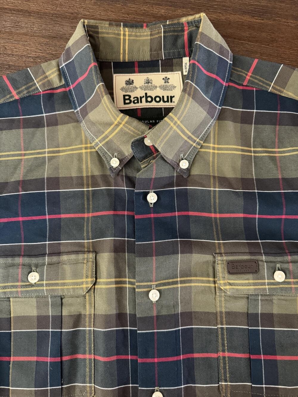 Barbour Fulton Coolmax Shirt Mens Large Green Plaid Button Down Long Sleeve